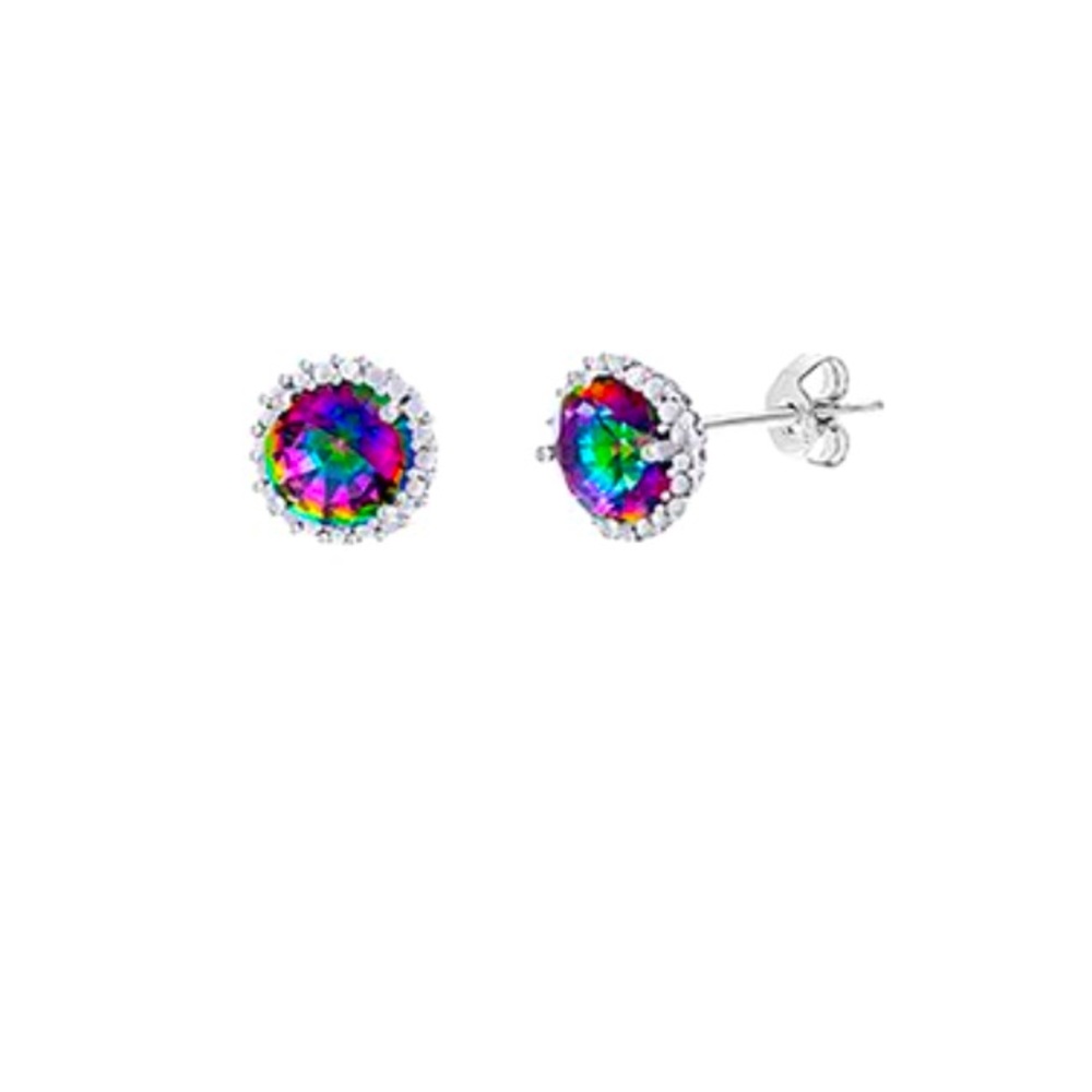 Lesa Michele Cubic Zirconia Rainbow Topaz Halo Stud Earrings